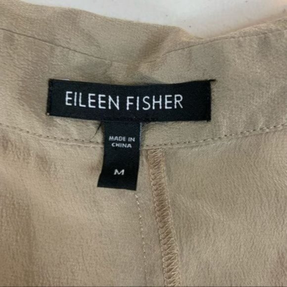 EILEEN FISHER 100% SILK LAGENLOOK BOXY OVERSIZED COLLARED BUTTON DOWN BLOUSE M - Picture 7 of 9